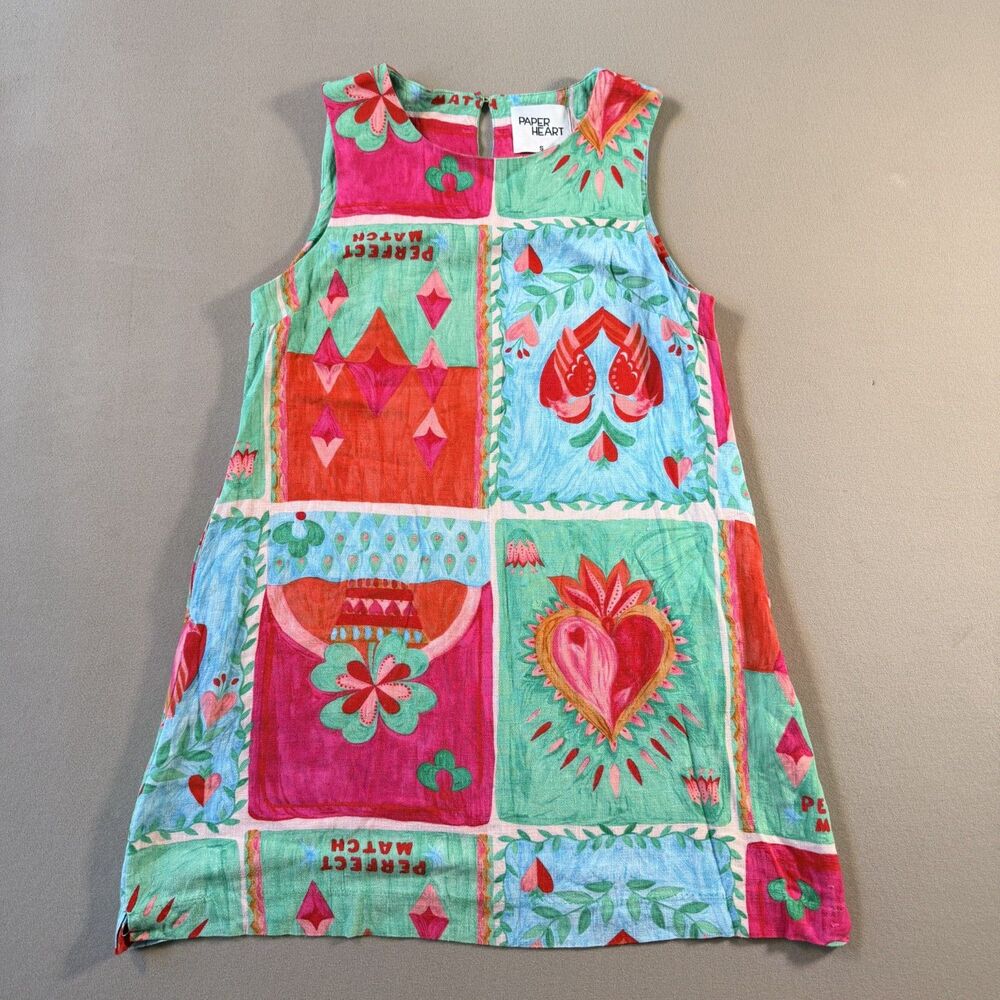 PAPER HEART - Antrolopogie Linen Blend Dress Graphic Floral Sz. Small